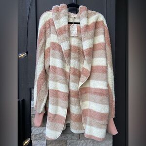 Hem & Thread Pink and Cream Striped Teddy Jacket